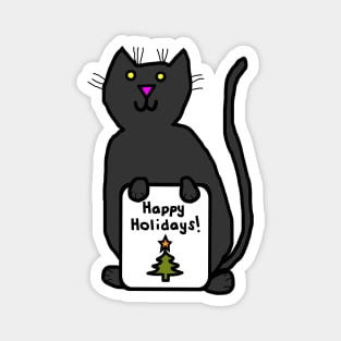 Cute Christmas Cat says Happy Holidays Magnet