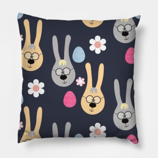 Cute Bunnies and colorful eggs - easter pattern Pillow