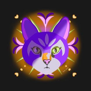 Psychedelic Purple Heart Cat T-Shirt