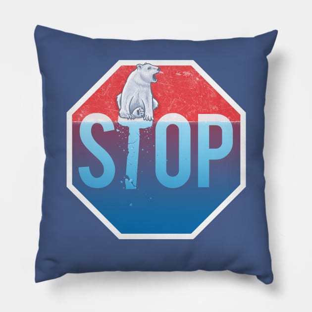 STOP Global Warming Ice Bear Melting Polar Caps Pillow by kgullholmen