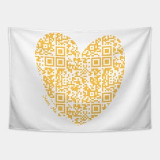 Yellow Rick Astley Rickroll QR Code Heart Art Tapestry