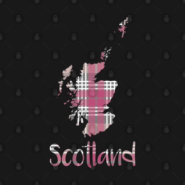 Scotland Pink, White and Grey Tartan Map Typography Design by MacPean