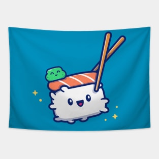Cute Sushi With Chopstick Cartoon Vector Icon Illustration Tapestry