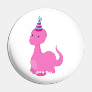 Birthday Dinosaur, Party Dinosaur, Pink Dinosaur Pin