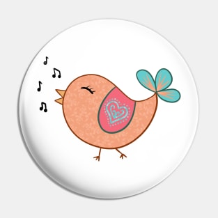 Orange Doodle Bird Pin
