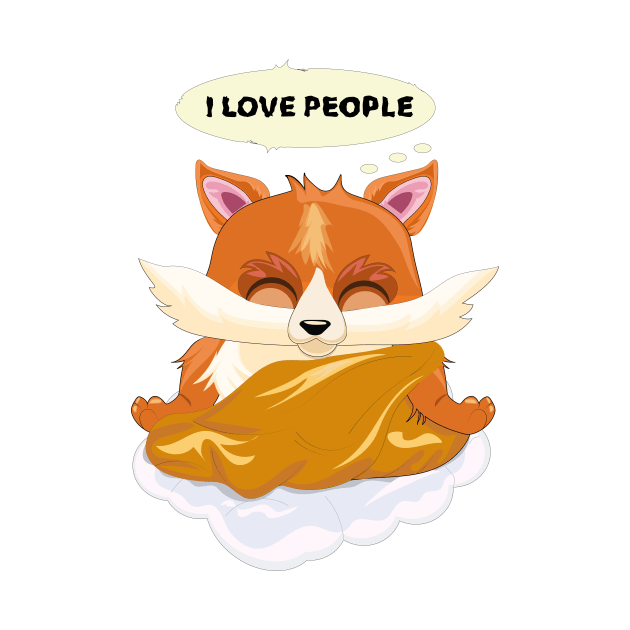 Cute and funny Fox meditates I love people by DigitalInDesignGoods