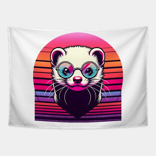 Retro Spectacle - Ferret Vaporwave Tapestry by The Tee Bizarre