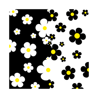 60's Retro Pop Small Flowers in Black, White and Yellow T-Shirt