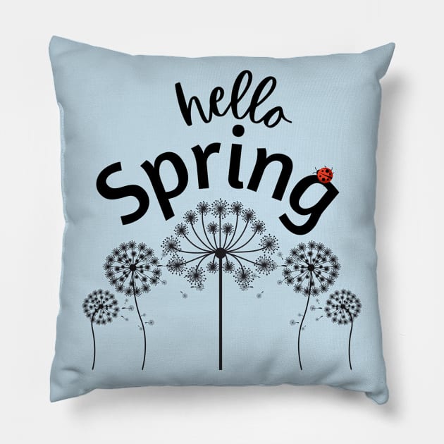 Hello Spring with Red Lady Bug Pillow by Rebecca Abraxas - Brilliant Possibili Tees