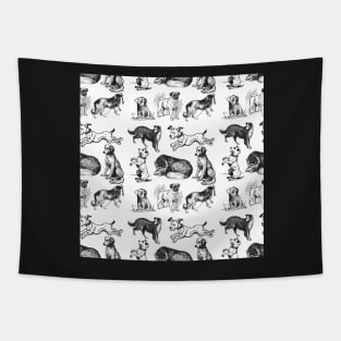 Black And White Dogs Patterns Tapestry