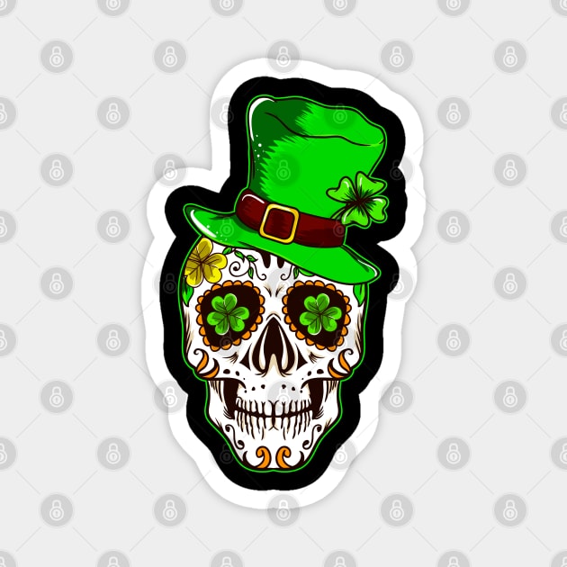 Sugar Skull St Patrick Day Leprechaun Shamrock 2020 Magnet by Riffize