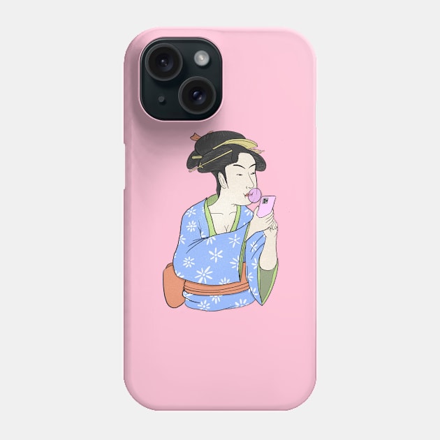 Geisha with Phone Phone Case by The Graphicallist