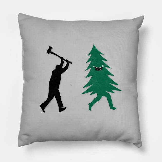 Funny Christmas Tree Hunted by lumberjack (Funny Humor) Pillow by badbugs