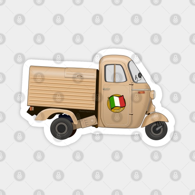 Vintage Orange Beige Italian Motorized Rikshaw with Italian Flag Sticker on the Door Magnet by ibadishi