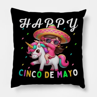 Dabbing girl Dancer on Unicorn Back Happy Cinco de Mayo wearing sunglasses Pillow