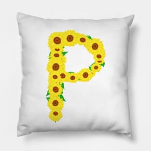 Sunflowers Initial Letter P (White Background) Pillow