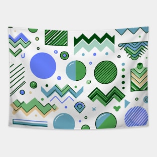 Blue Green 80s Retro Geometric Pattern Tapestry