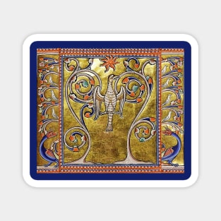 MEDIEVAL BESTIARY,PHOENIX,TREE OF LIFE ,BIRDS,DRAGONS FANTASTIC ANIMALS IN GOLD RED BLUE COLORS Magnet