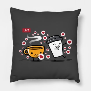 Funny Cute Kawaii Coffee Live Streaming On SocMed Pillow