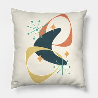 Retro Mid Century Atomic Space Age Abstract 20 Charcoal, Yellow, Orange Pillow