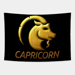 Golden Capricorn Zodiac Sign Relief Stamped In Gold Tapestry
