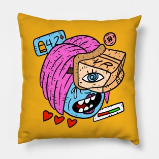 VR gaming. virtual reality. a trippy sticker doodle. Pillow