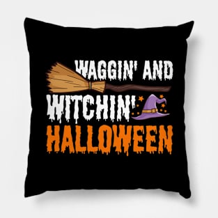 Waggin' & Witchin' Dog on Halloween Pillow