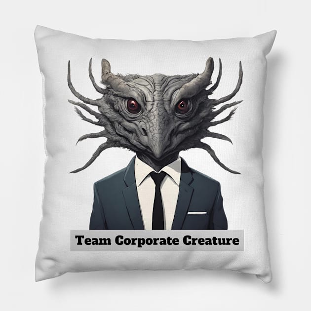 Team Corporate Creature in a Grey Suit Pillow by IanTheHRPro