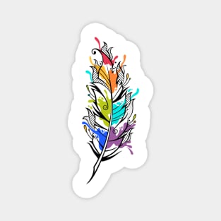 Beautiful colorful bird feather with watercolor paints Magnet