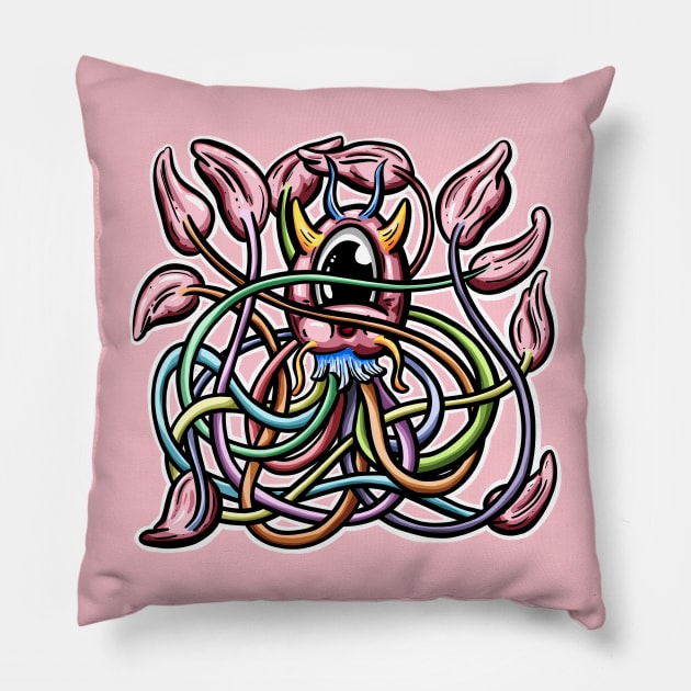 Cute Octopus Logo Illustration Cartoon Character Lil Pink Pillow by Squeeb Creative