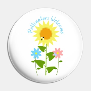 Pollinators Welcome with Sunflower, Daisy, Cosmos, Butterfly, and Bee Pin