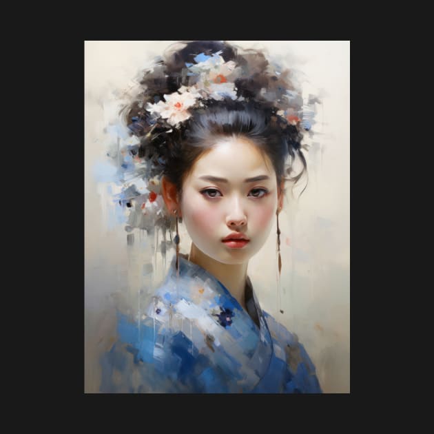 Japanese Girl in Blue With Flowers in Her Hair by kansaikate