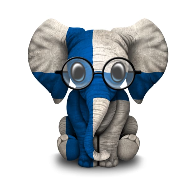 Baby Elephant with Glasses and Finnish Flag by jeffbartels