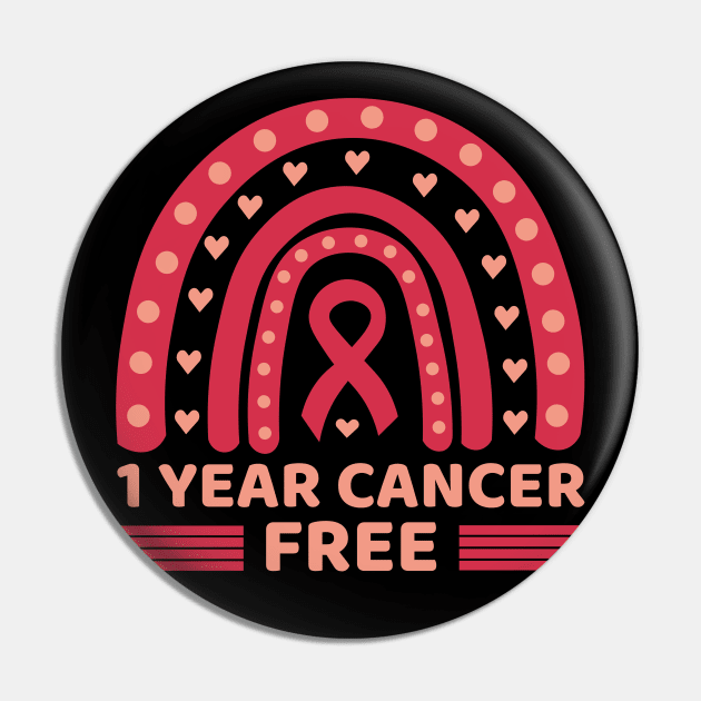 1 Year Cancer Free Cute Pink Breast Cancer Rainbow Pin by Illustradise