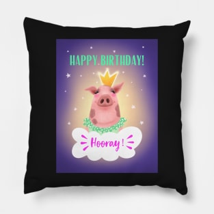 Happy birthday card, pig birthday card Pillow