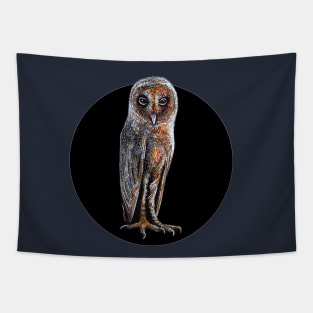 Barn Owl color ink on black Tapestry