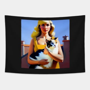 A Blonde Woman and Her Cat Tapestry