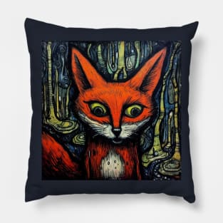 Staring Fox Folk Art Pillow