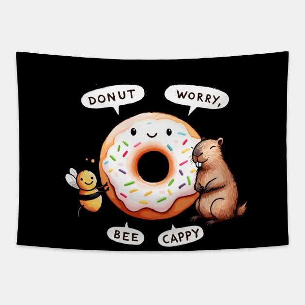 Donut worry bee cappy Tapestry by DoodleDashDesigns