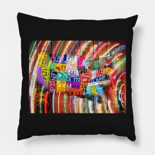 License Plate Map of USA Lights Pillow