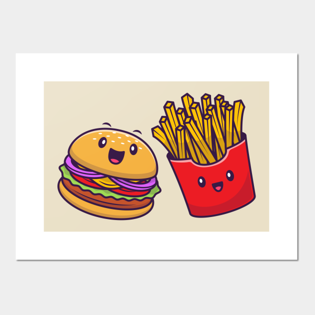 Cute Burger And French Fries - Fast Food - Posters and Art Prints | TeePublic Cute Burger And French Fries - Fast Food - Posters and Art Prints | TeePublic