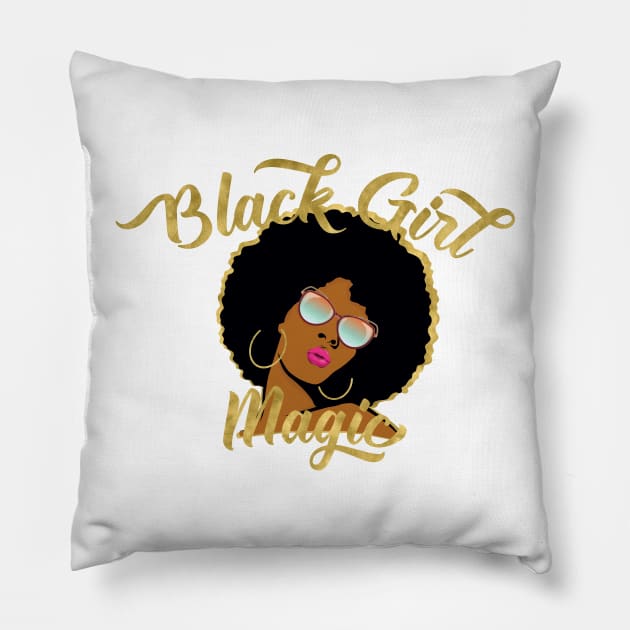 Black Girl Magic (Gold Outline) Pillow by monarchvisual