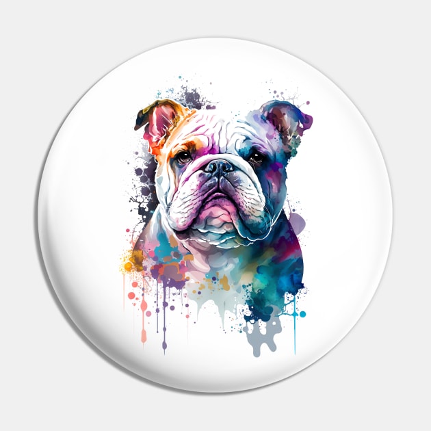 Rainbow English Bulldog Watercolor Art Pin by doglovershirts