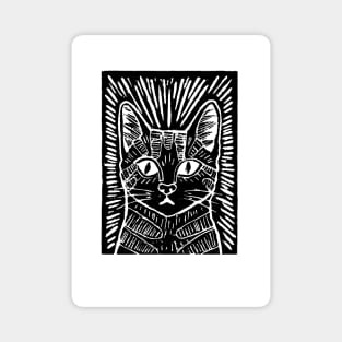 Black Cat Linocut Portrait Magnet