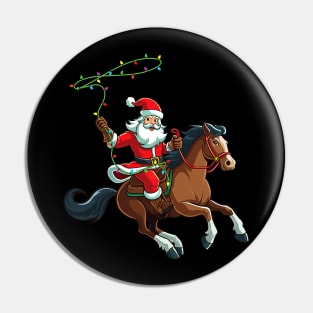 Cowboy Santa Riding A Horse Christmas Funny Pin