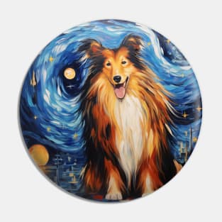 Rough Collie painted in Van Gogh Starry Night style Pin