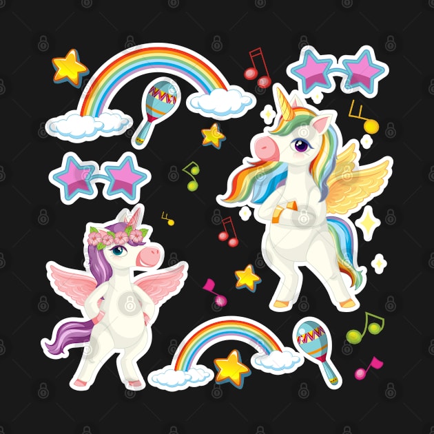 Set of unicorn or pegasus with music theme icon on pastel color background by Thumthumlam