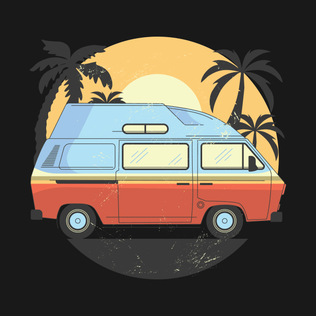 80s retro vintage colorful hippie van cartoon by Midoart