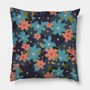 Oil Pastel Flower Print - blue and purple Pillow