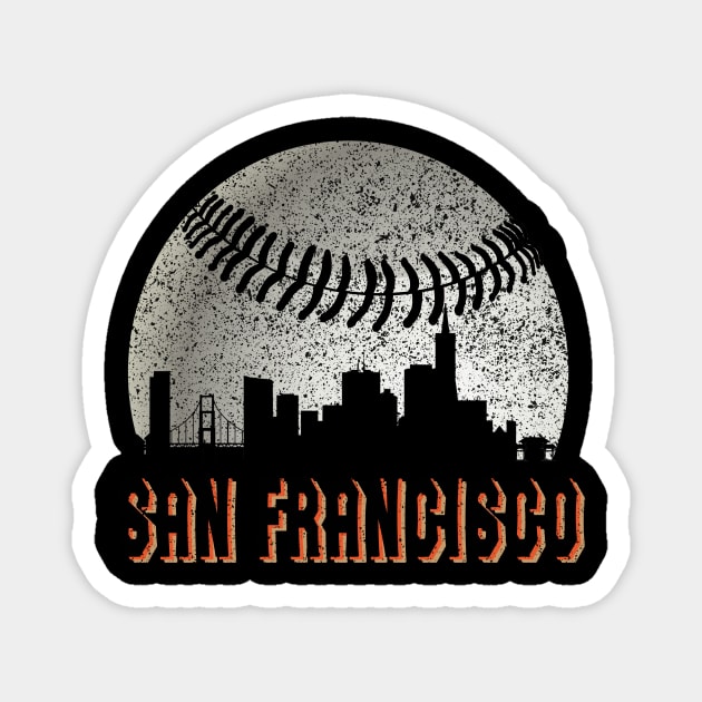 Vintage San Francisco Downtown Skyline Baseball For Game Day Magnet by justiceberate